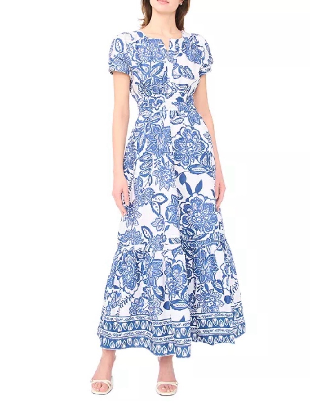 MSK White Maxi Dress with Blue Floral Print